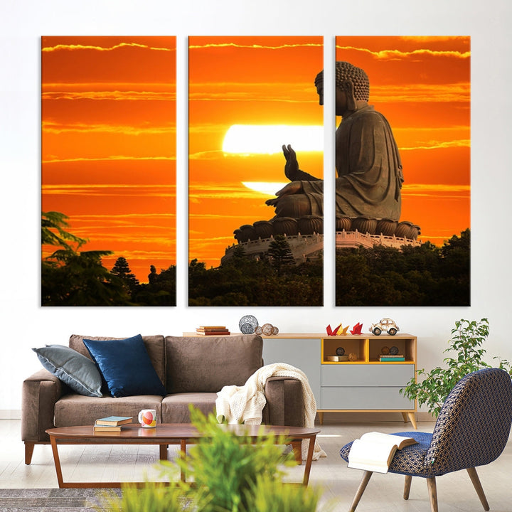 Great Buddha Statue at Sunset Large Wall Art Canvas Print Yoga Decor