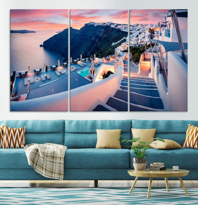 Greece Santorini Photograph Wall Art Sea Ocean Canvas Print for Office Wall Decor