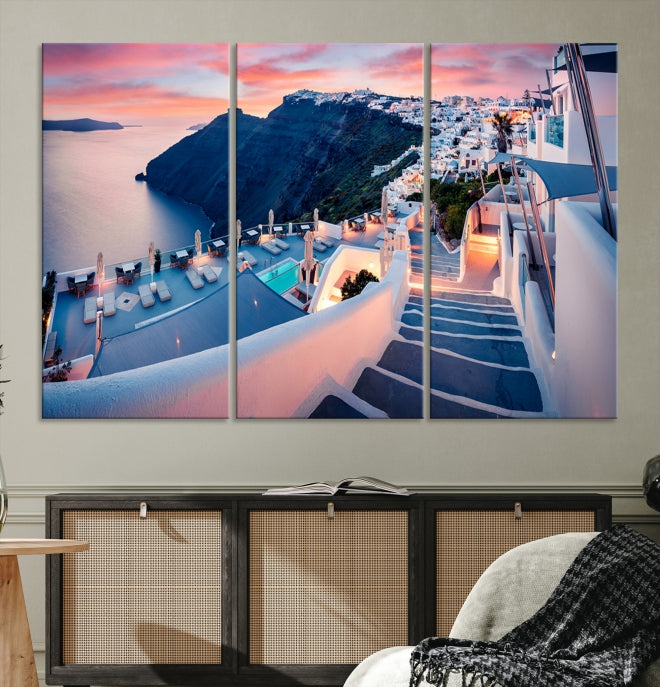 Greece Santorini Photograph Wall Art Sea Ocean Canvas Print for Office Wall Decor