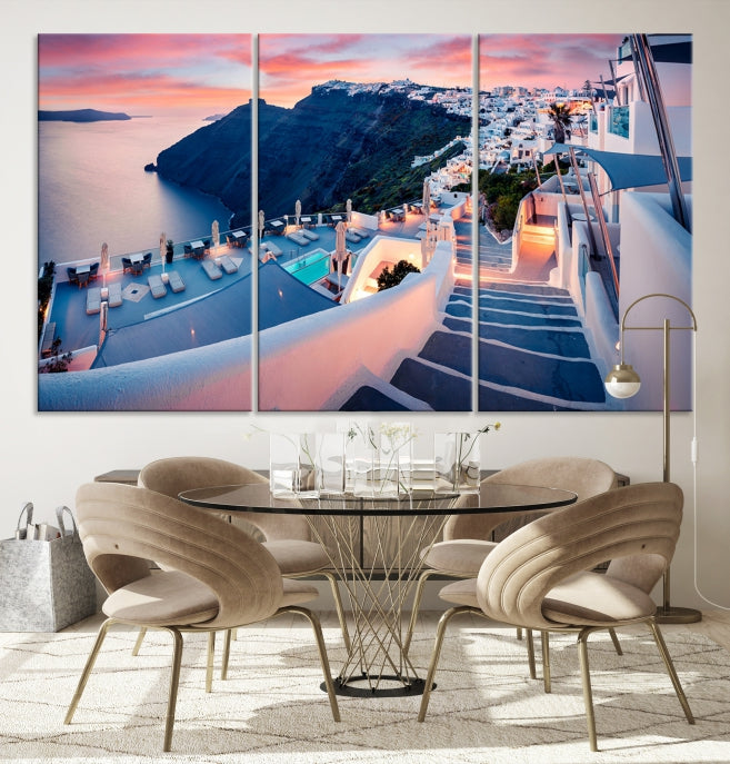 Greece Santorini Photograph Wall Art Sea Ocean Canvas Print for Office Wall Decor