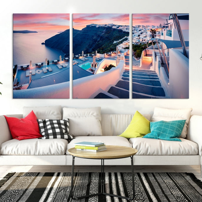 Greece Santorini Photograph Wall Art Sea Ocean Canvas Print for Office Wall Decor