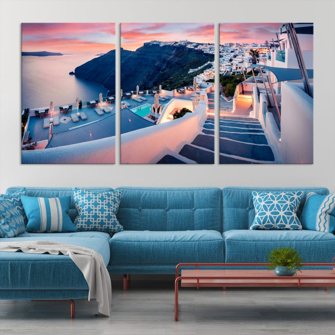 Greece Santorini Photograph Wall Art Sea Ocean Canvas Print for Office Wall Decor