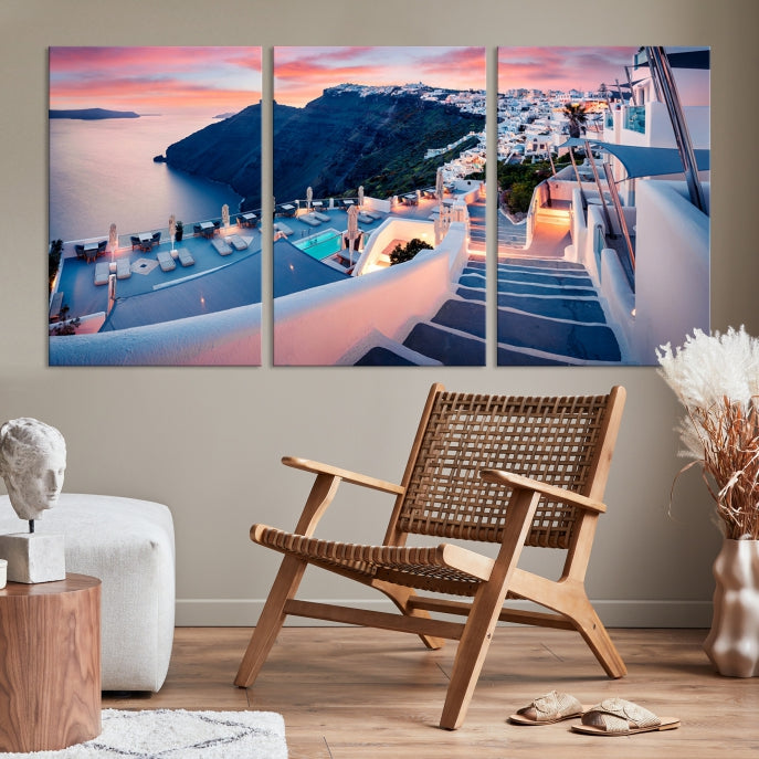 Greece Santorini Photograph Wall Art Sea Ocean Canvas Print for Office Wall Decor