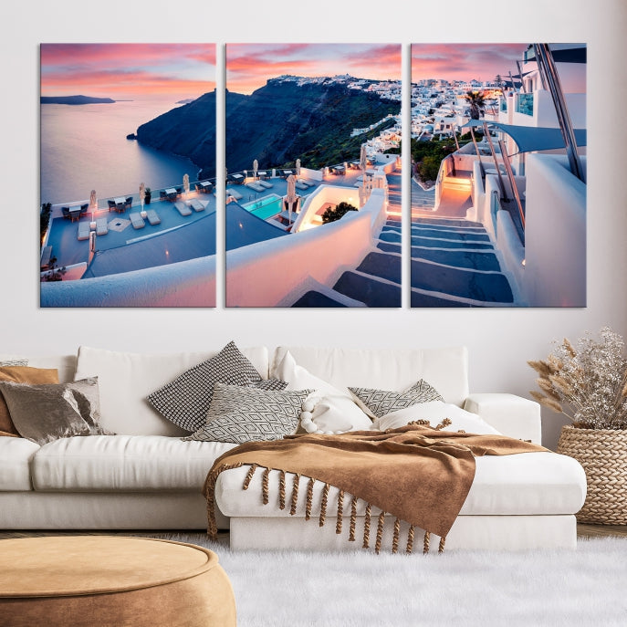 Greece Santorini Photograph Wall Art Sea Ocean Canvas Print for Office Wall Decor