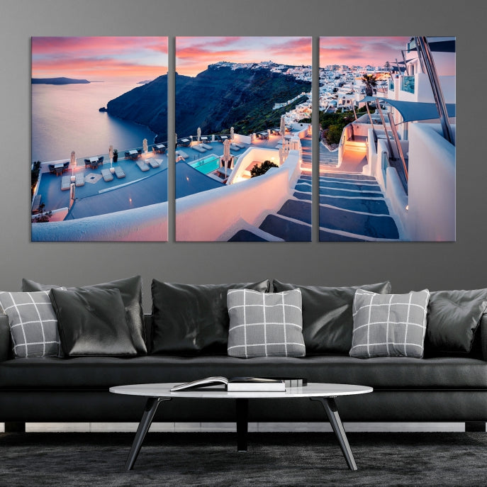 Greece Santorini Photograph Wall Art Sea Ocean Canvas Print for Office Wall Decor