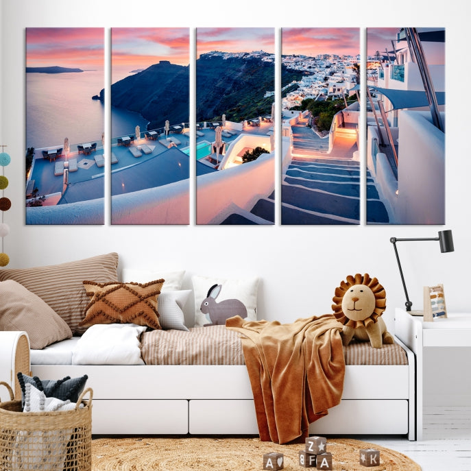 Greece Santorini Photograph Wall Art Sea Ocean Canvas Print for Office Wall Decor