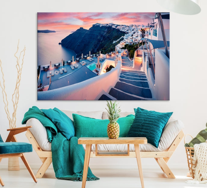 Greece Santorini Photograph Wall Art Sea Ocean Canvas Print for Office Wall Decor