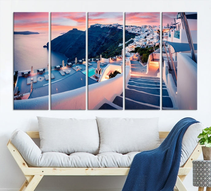 Greece Santorini Photograph Wall Art Sea Ocean Canvas Print for Office Wall Decor