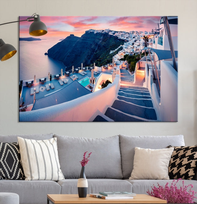 Greece Santorini Photograph Wall Art Sea Ocean Canvas Print for Office Wall Decor