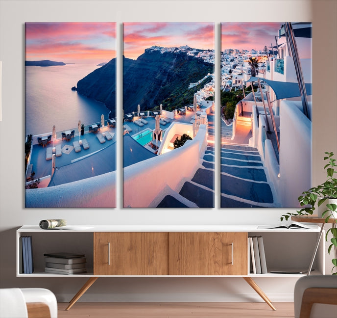 Greece Santorini Photograph Wall Art Sea Ocean Canvas Print for Office Wall Decor