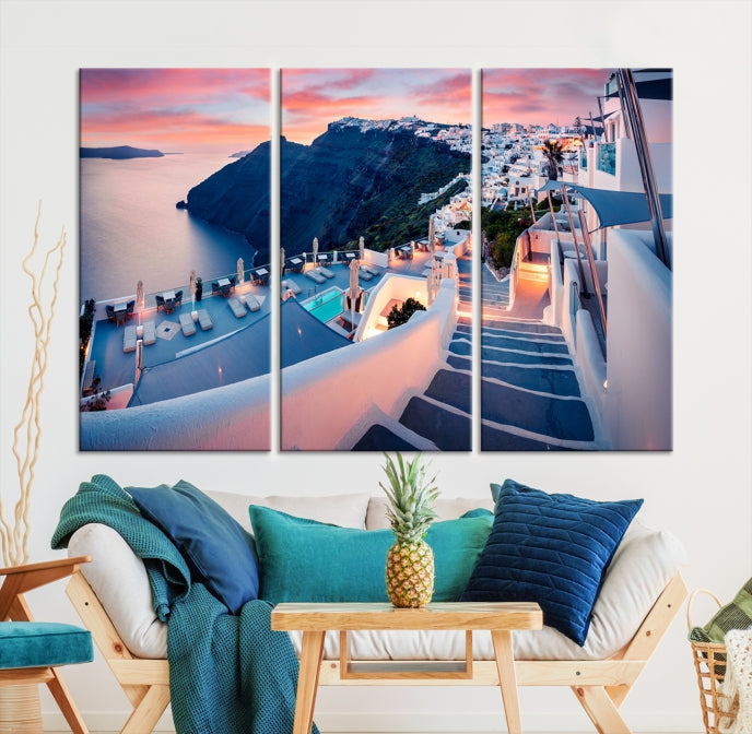 Greece Santorini Photograph Wall Art Sea Ocean Canvas Print for Office Wall Decor