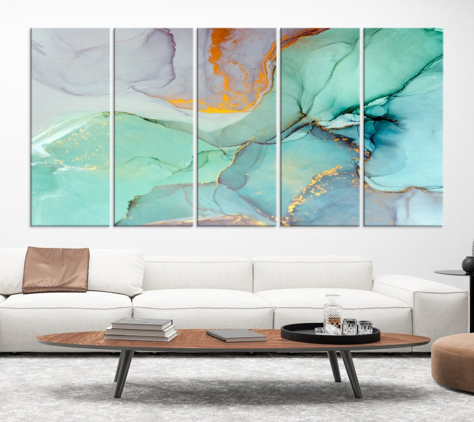 Green Abstract Painting on Premium Giclee Canvas Wall Art Print Framed