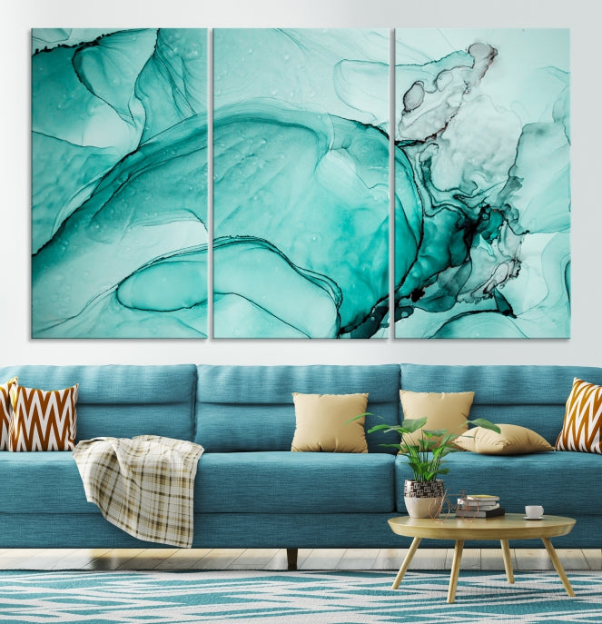 Green Modern Abstract Painting on Giclee Canvas Wall Art Print Framed Office Decor