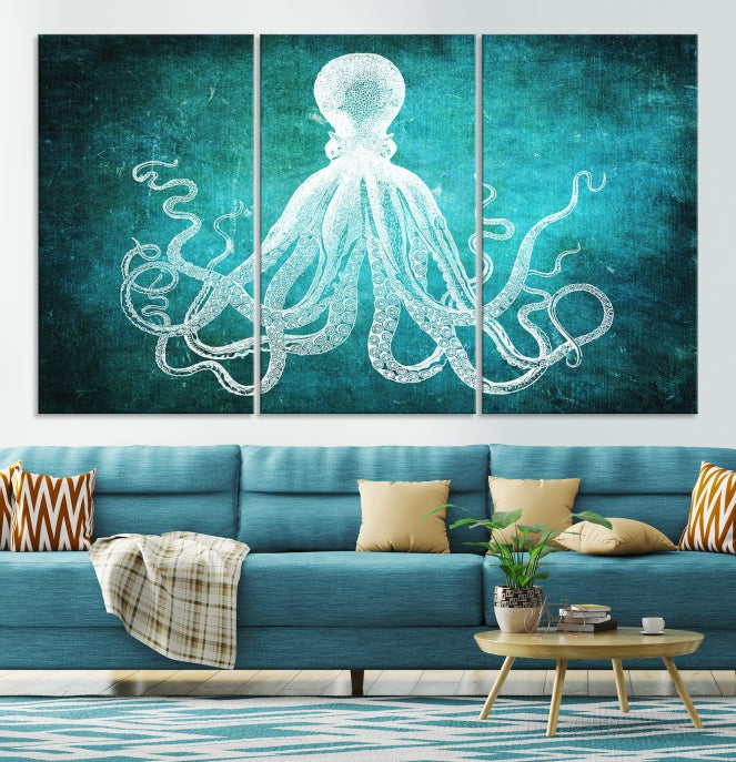 Green Octopus Abstract Wall Art Giclee Canvas Print