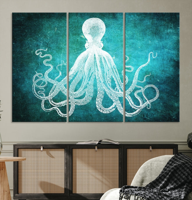 Green Octopus Abstract Wall Art Giclee Canvas Print