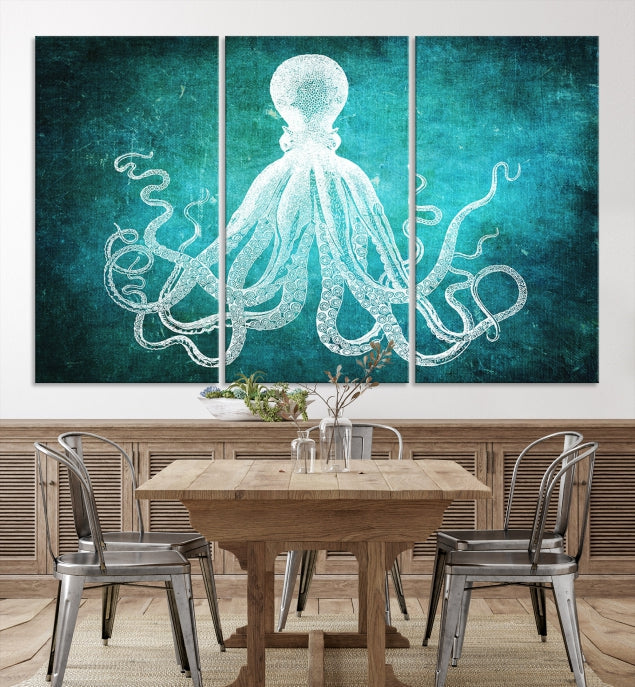 Green Octopus Abstract Wall Art Giclee Canvas Print