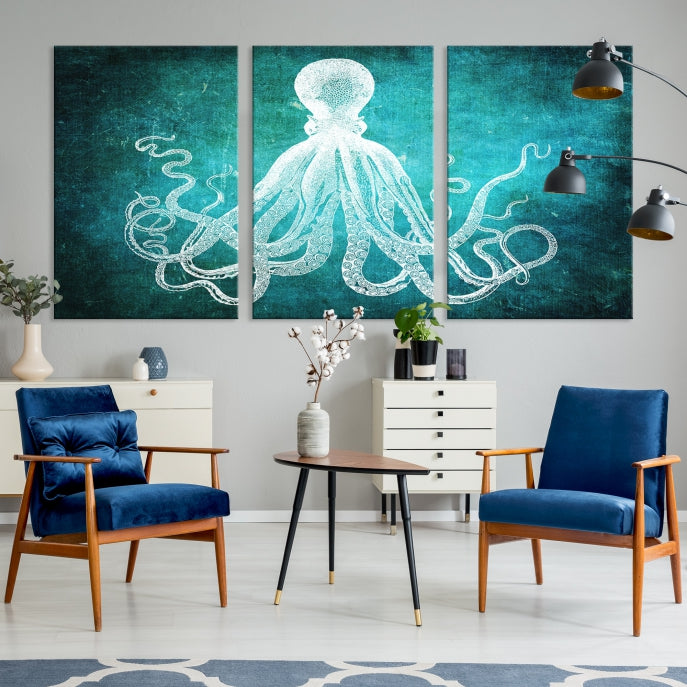 Green Octopus Abstract Wall Art Giclee Canvas Print