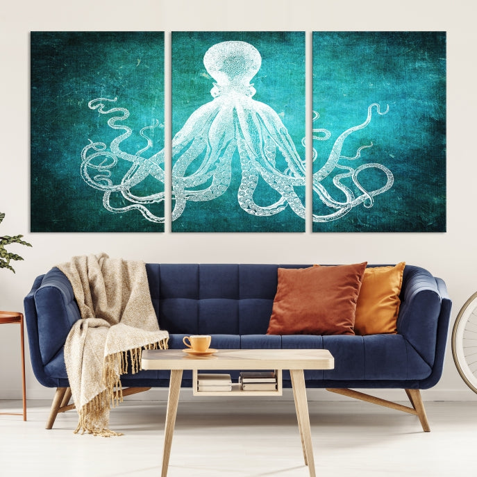 Green Octopus Abstract Wall Art Giclee Canvas Print