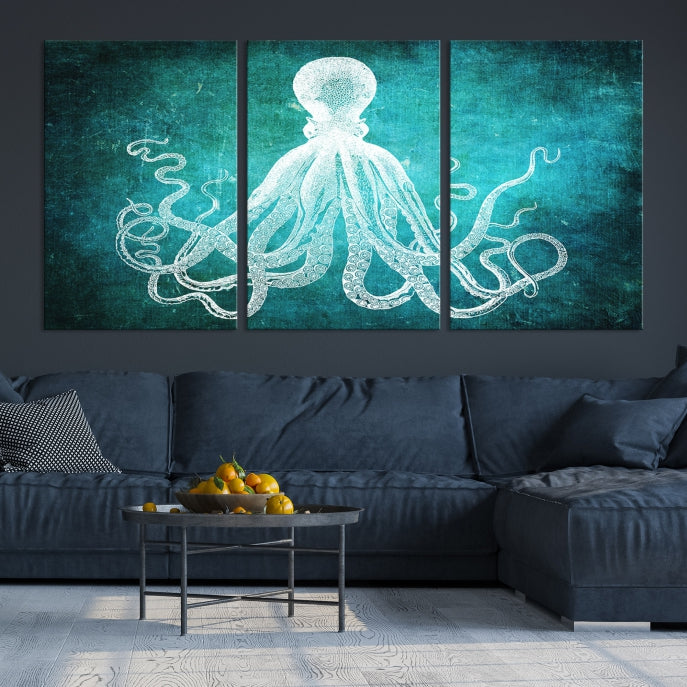 Green Octopus Abstract Wall Art Giclee Canvas Print