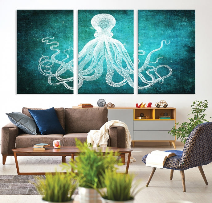 Green Octopus Abstract Wall Art Giclee Canvas Print