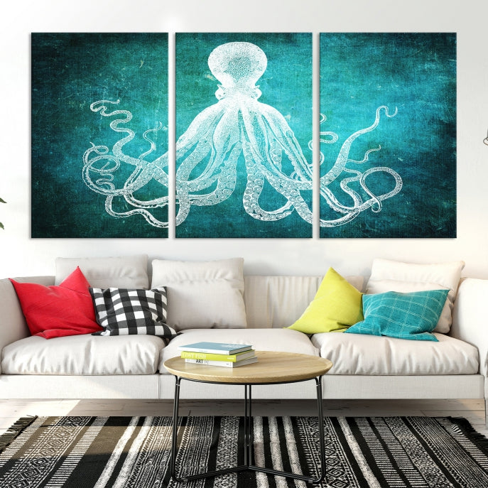 Green Octopus Abstract Wall Art Giclee Canvas Print