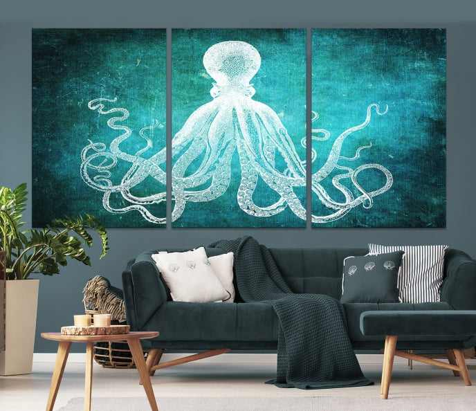 Green Octopus Abstract Wall Art Giclee Canvas Print