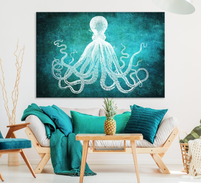 Green Octopus Abstract Wall Art Giclee Canvas Print