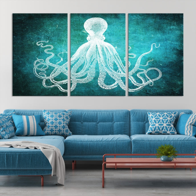 Green Octopus Abstract Wall Art Giclee Canvas Print