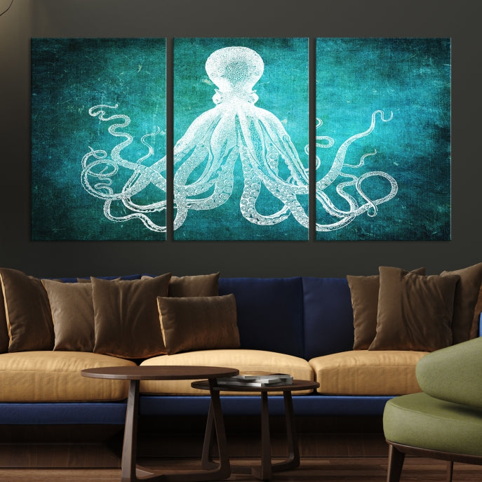 Green Octopus Abstract Wall Art Giclee Canvas Print