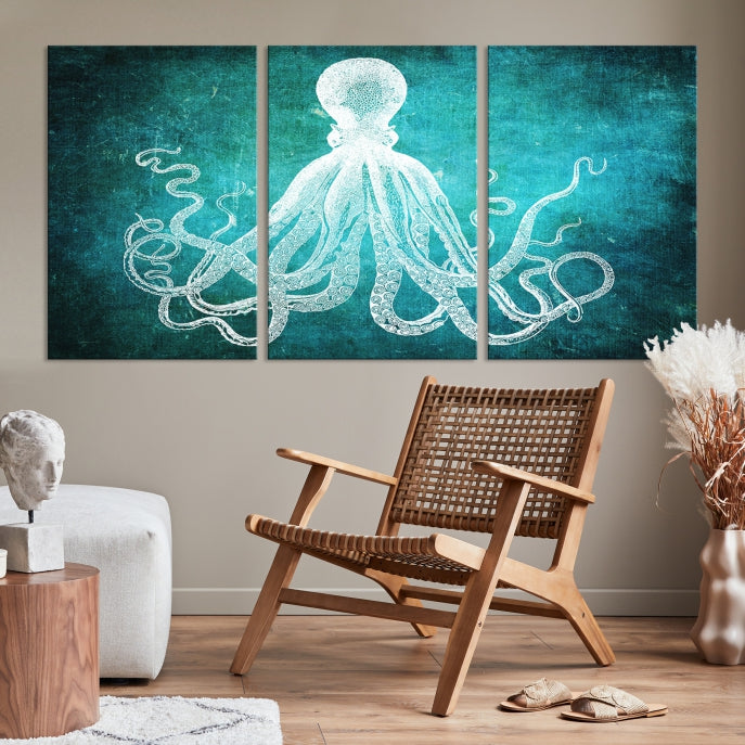 Green Octopus Abstract Wall Art Giclee Canvas Print