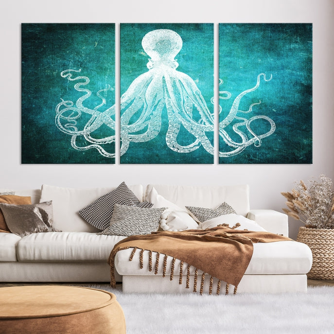 Green Octopus Abstract Wall Art Giclee Canvas Print