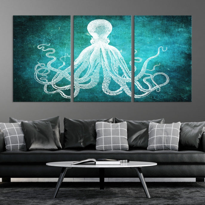 Green Octopus Abstract Wall Art Giclee Canvas Print