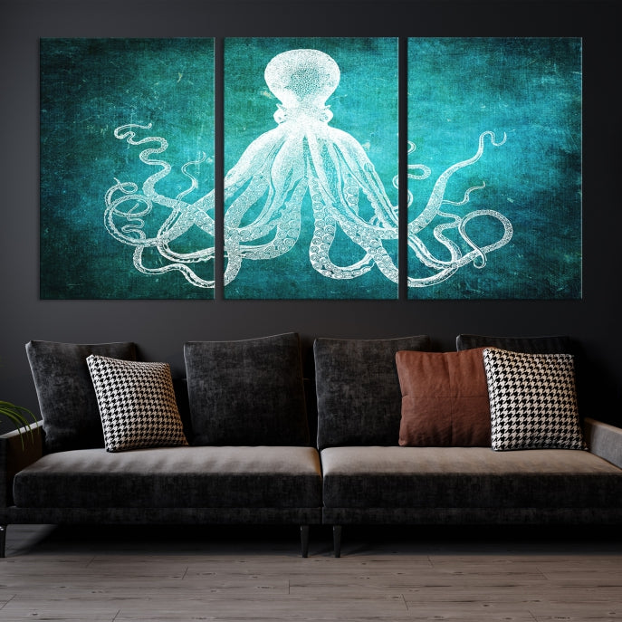 Green Octopus Abstract Wall Art Giclee Canvas Print