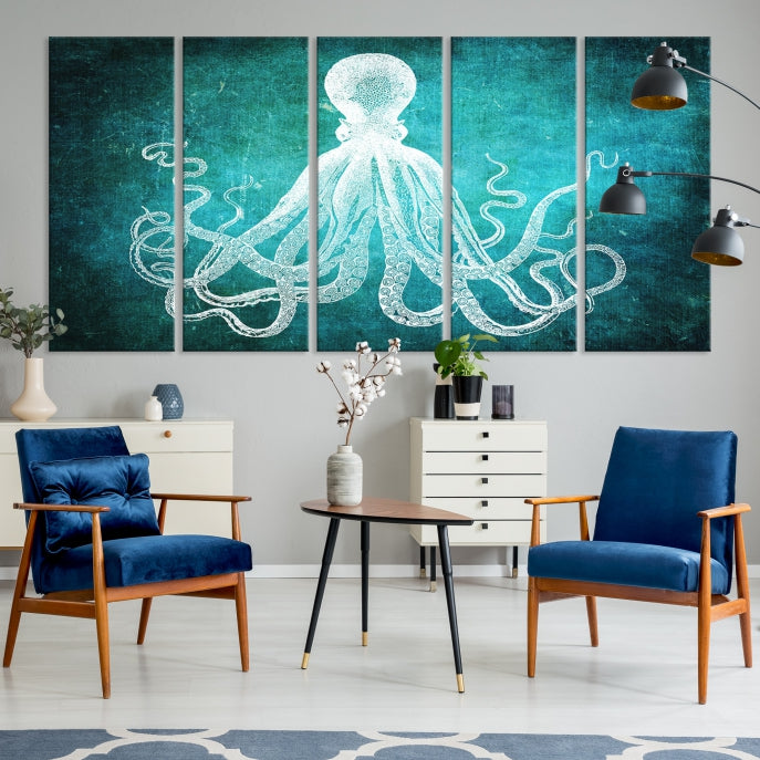 Green Octopus Abstract Wall Art Giclee Canvas Print