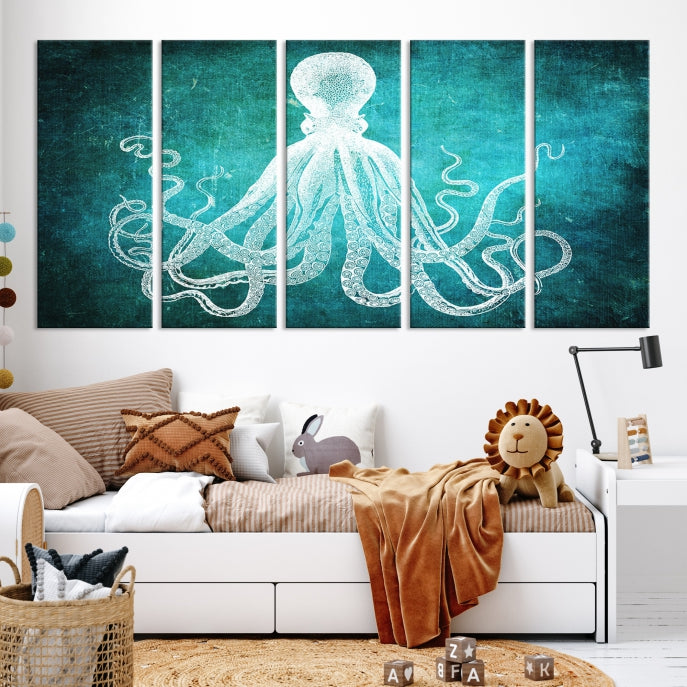 Green Octopus Abstract Wall Art Giclee Canvas Print