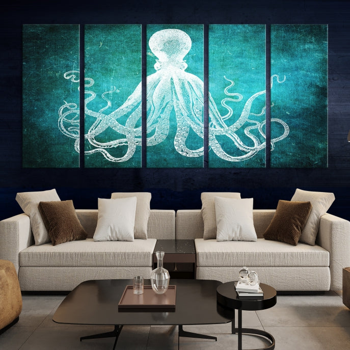 Green Octopus Abstract Wall Art Giclee Canvas Print