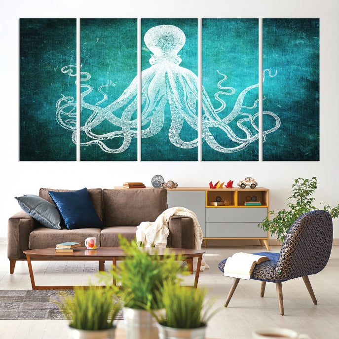 Green Octopus Abstract Wall Art Giclee Canvas Print