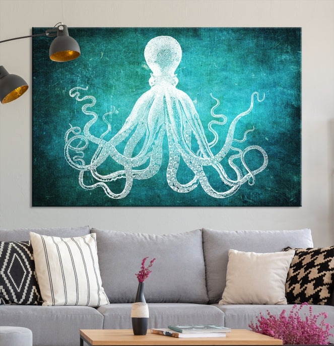 Green Octopus Abstract Wall Art Giclee Canvas Print