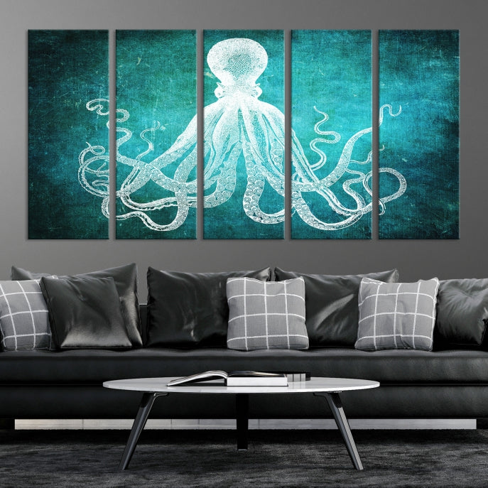 Green Octopus Abstract Wall Art Giclee Canvas Print