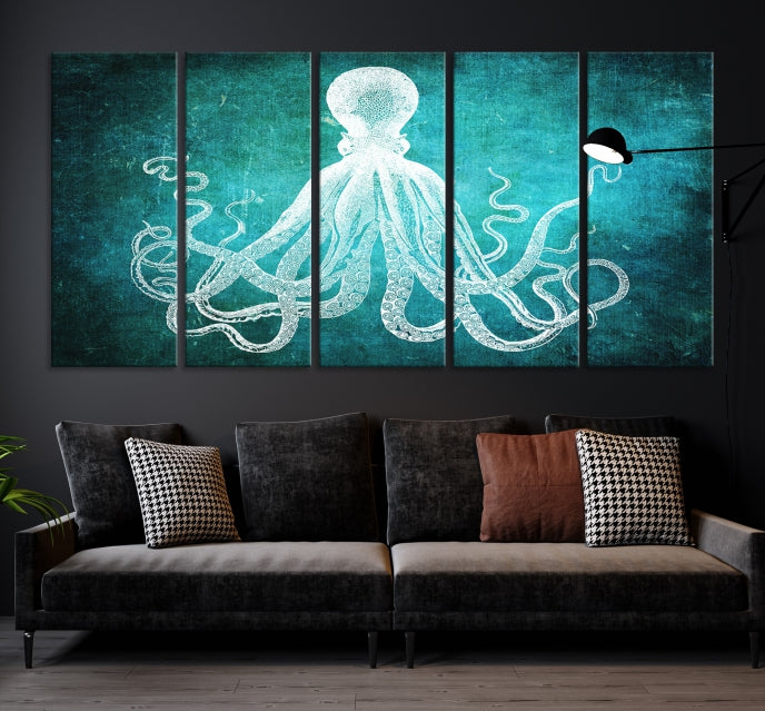 Green Octopus Abstract Wall Art Giclee Canvas Print