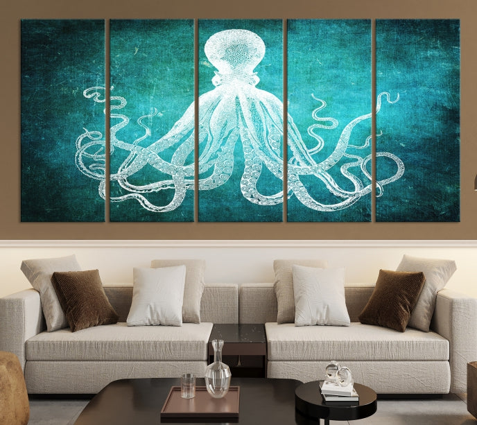 Green Octopus Abstract Wall Art Giclee Canvas Print