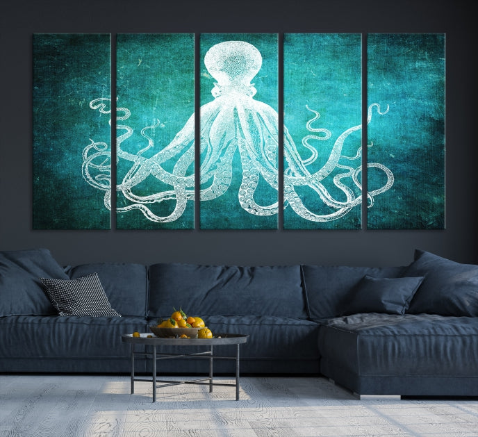 Green Octopus Abstract Wall Art Giclee Canvas Print