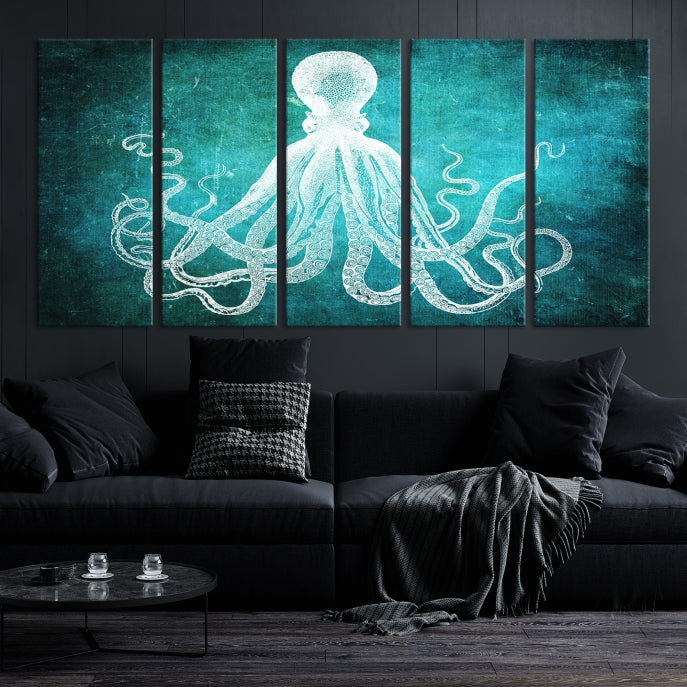 Green Octopus Abstract Wall Art Giclee Canvas Print