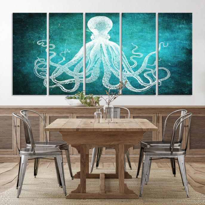 Green Octopus Abstract Wall Art Giclee Canvas Print