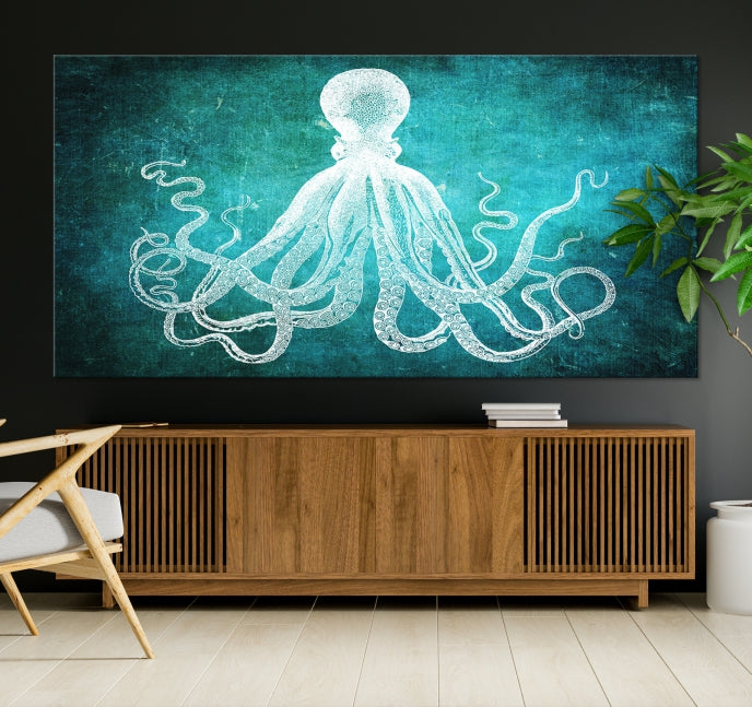 Green Octopus Abstract Wall Art Giclee Canvas Print