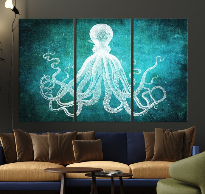 Green Octopus Abstract Wall Art Giclee Canvas Print