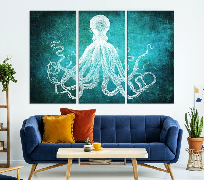 Green Octopus Abstract Wall Art Giclee Canvas Print