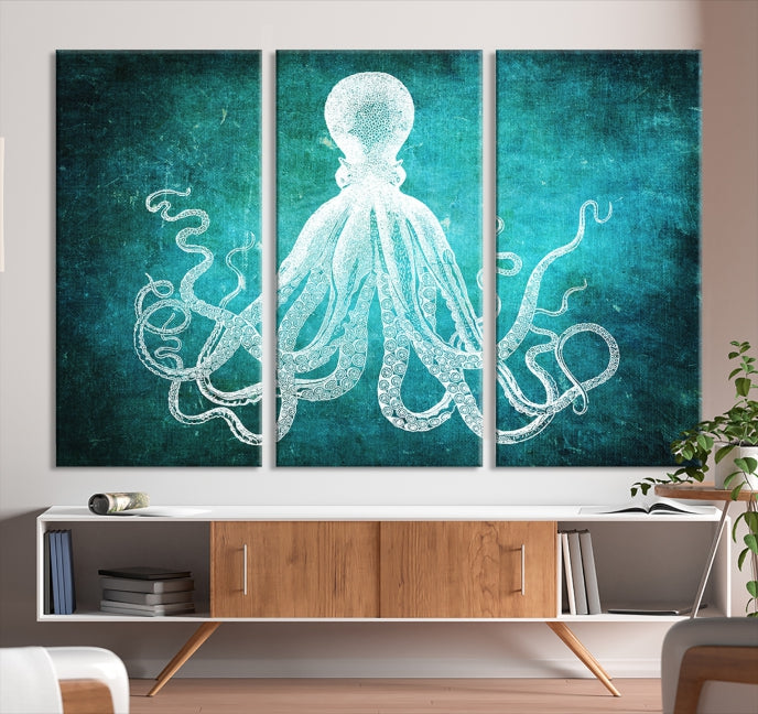 Green Octopus Abstract Wall Art Giclee Canvas Print