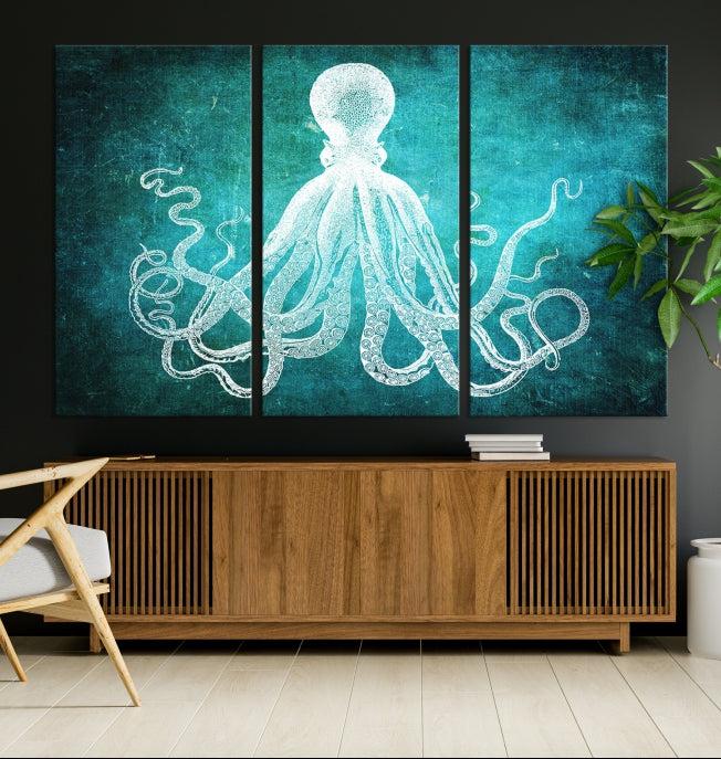 Green Octopus Abstract Wall Art Giclee Canvas Print