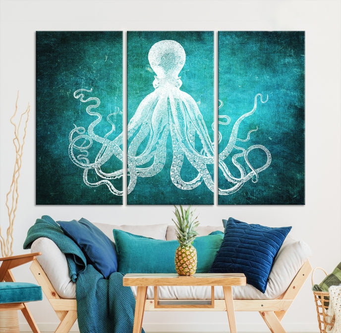 Green Octopus Abstract Wall Art Giclee Canvas Print